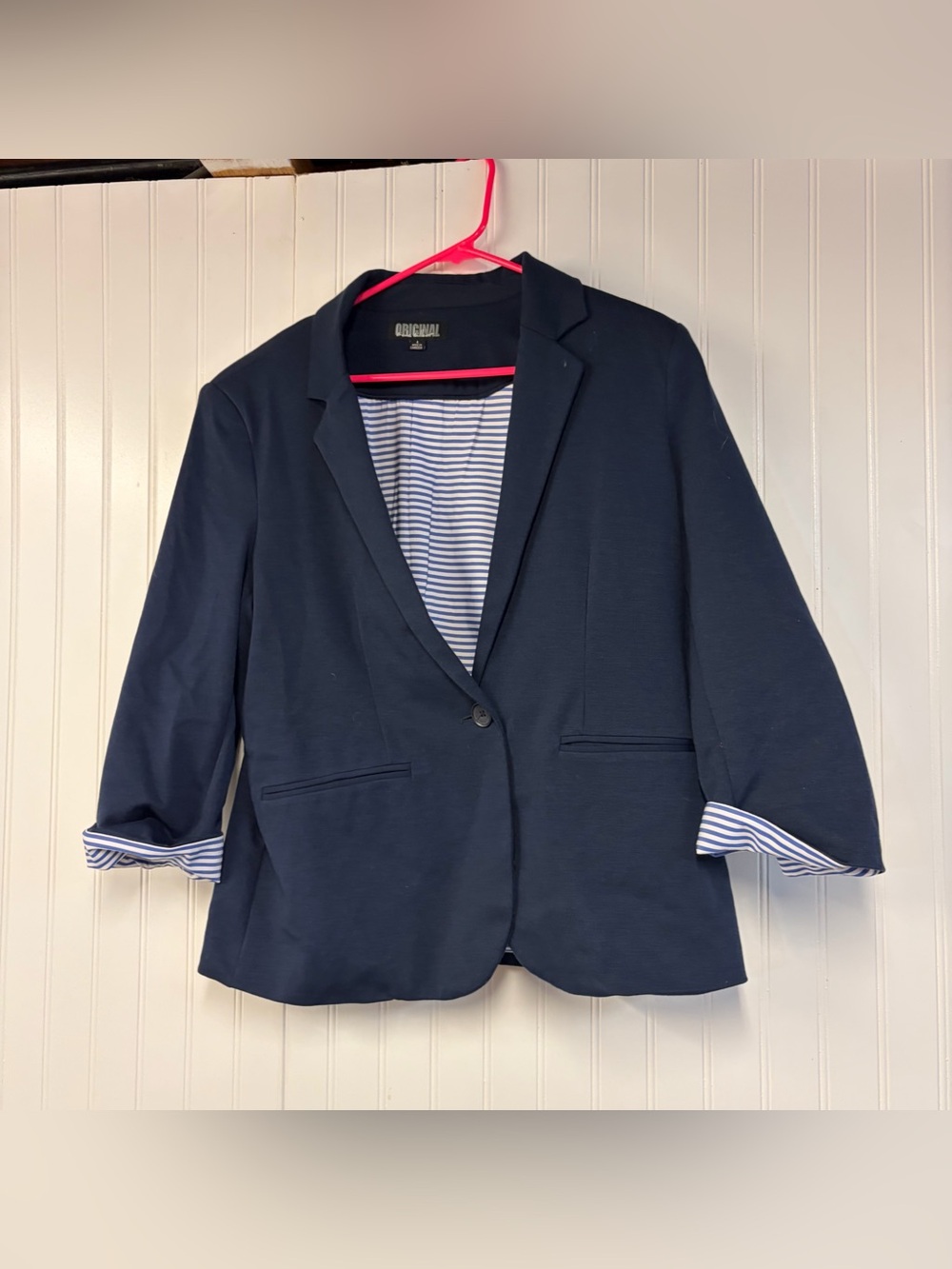 Nicole Miller Women's Navy Single-Button Blazer Large